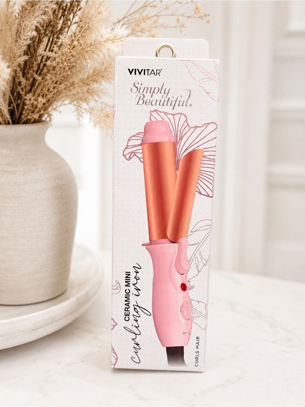 New Vivitar Pink & Rose Gold Ceramic Mini Curling Iron NIB